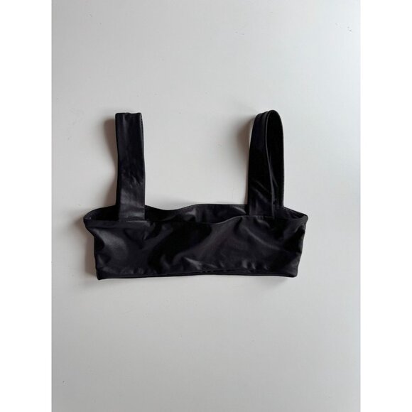 WEWOREWHAT Cire Black Shiny Jersey Square Neck Bandeau Top, Size M - Picture 3 of 7
